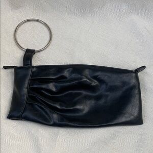 Aldo Black Faux Leather Wristlet Clutch with Silver Ring